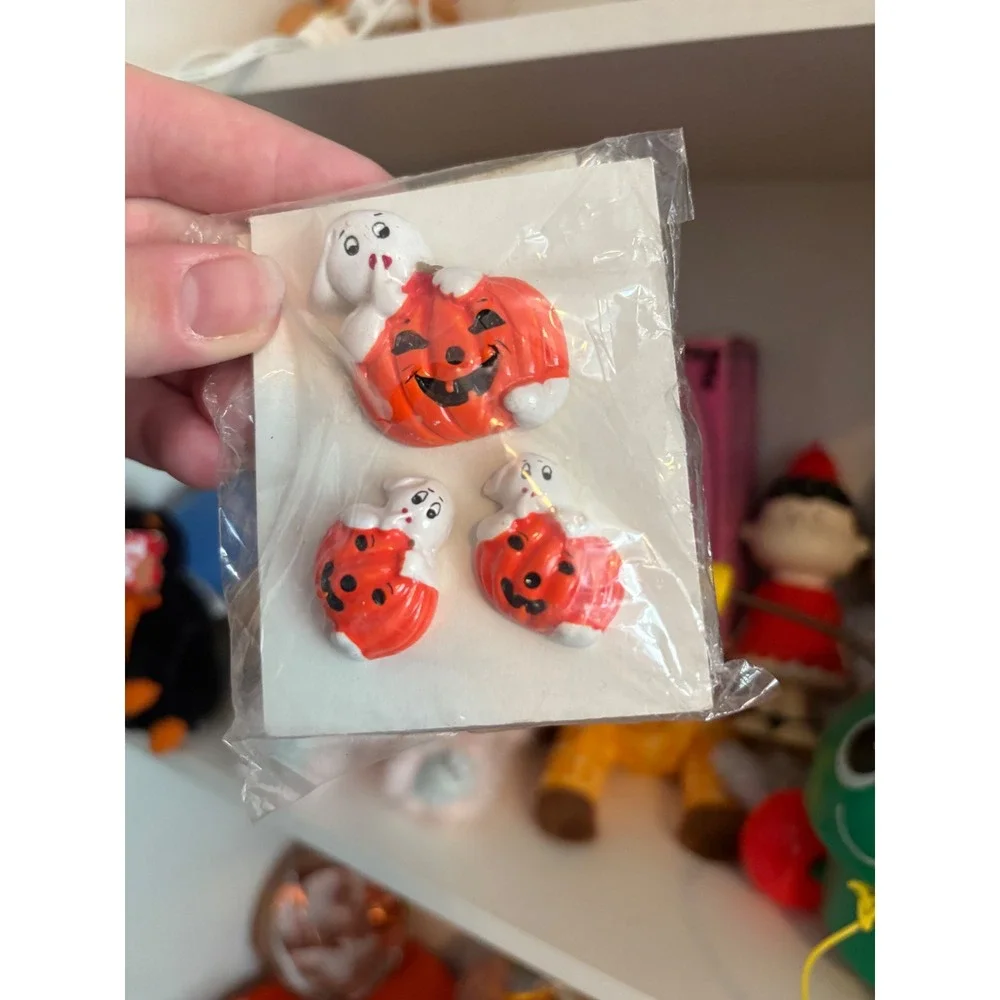 VTG Halloween Ghost Pumpkin Pin Set 3 Piece Jack-O-Lantern Holiday Accessory